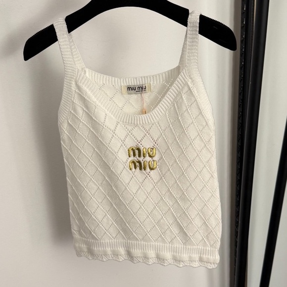 Miu Miu Tops - Miu Miu Cream Knit Camisole with Gold Detail